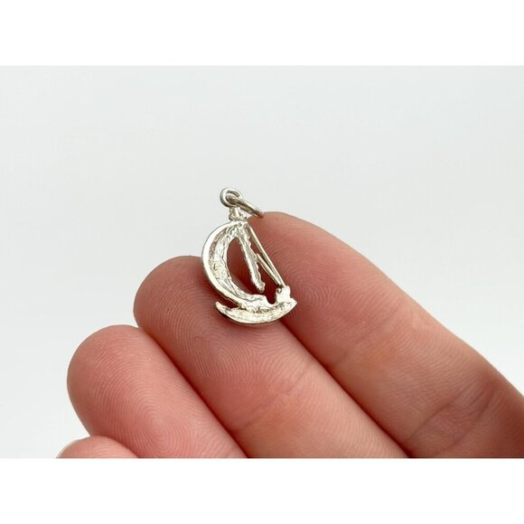 Sailboat Hand Carved Nautical Sterling Silver 925 Vintage Pendant | Charm - Picture 6 of 9